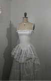 Retro Spaghetti Straps A-Line Lace Ruffles Vintage Wedding Dress Eveing Dress, HZ0319