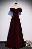 Burgundy velvet long prom dress evening dress HZ0319