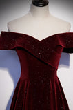 Burgundy velvet long prom dress evening dress HZ0319