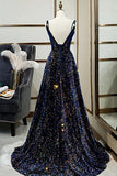 Sparkly Long A-line Lace Up Back Evening Prom Dresses Party Dress HZ0319
