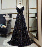 Sparkly Long A-line Lace Up Back Evening Prom Dresses Party Dress HZ0319