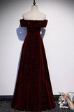 Burgundy velvet long prom dress evening dress HZ0319