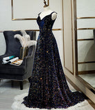 Sparkly Long A-line Lace Up Back Evening Prom Dresses Party Dress HZ0319