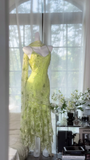 Retro Light Green Sparkling Sequin Spaghetti Strap Romantic Evening Dress Prom Dresses HZ0319