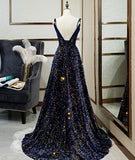 Sparkly Long A-line Lace Up Back Evening Prom Dresses Party Dress HZ0319
