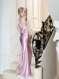 Elegant Pink Halter Neck Mermaid Satin Long Party Dress Bridesmaid Dress, HZ0319