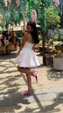 White Strapless A-Line Satin Short Party Dresses Cute Homecoming Dresses, HZ0319