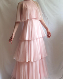 Modest High Neck A-Line Chiffon Layers Elegant Long Formal Party Dress, HZ0319