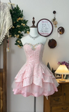 Retro Pink Sweetheart Beaded Applique Design A-line Strapless Elegant Homecoming Dress Birthday Dress Party Dress HZ0319