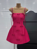 New Rose Pink Spaghetti Strap Bow Design A-line Party Dresses Homecoming Dresses, HZ0319