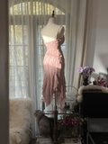 Retro Pink Sparkling Beaded Spaghetti Strap Romantic Chiffon Evening Dress Prom Dresses, HZ0319