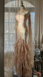 Vintage Mermaid Beaded Floral Design Romantic Chiffon Evening Dress Prom Dress HZ0319