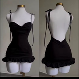 Sexy Black Straps Sheath Backless Short Party Dresses Homecoming Dresses, HZ0319