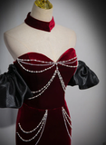 Wine Red Sweetheart Velvet Mermaid Long Formal Party Dress HZ0319