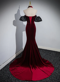 Wine Red Sweetheart Velvet Mermaid Long Formal Party Dress HZ0319
