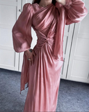 Modest Long Sleeves Sheath Chiffon Elegant Long Formal Party Dress, HZ0319