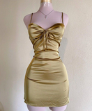 Gold Straps Sheath Satin Short Party Dresses Homecoming Dresses, HZ0319
