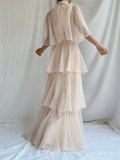 Modest High Neck A-Line Chiffon Layers Elegant Long Formal Party Dress, HZ0319