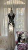 Elegant White Straps Mermaid Chiffon Beading Vintage Long Evening Party Dress, HZ0319