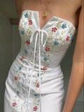 Pretty White Strapless Mermaid Beaded Chic Long Evening Party Dresses, HZ0319