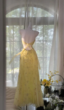 Light Yellow Straps Sheath Beaded Vintage Long Evening Party Dresses, HZ0319