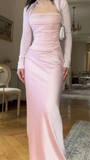 Pink Long Sleeves Mermaid Satin Long Formal Evening Party Dresses, HZ0319