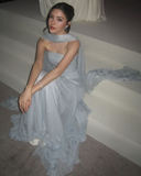Light Blue Strapless A-Line Long Party Dresses Wedding Guest Dresses, HZ0319