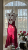 Vintage Shiny Sequin Rose Red Backless Design A-line Romantic Chiffon Evening Dress Prom Dress HZ0319