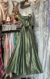 Vintage Green Satin Shawl Design Elegant A-Line Long Evening Dress Prom Dresses HZ0319