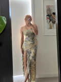 Sweet Strapless Floral Design Irregular Hem A-line Women Party Dress, HZ0319