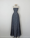 Dusty Blue Spaghetti Straps A-Line Vintage Long Evening Party Dresses, HZ0319
