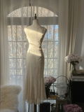 Elegant Sleeveless Ivory Mermaid Chiffon Ankle Length Vintage Party Dress, HZ0319