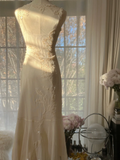 Elegant Sleeveless Ivory Mermaid Chiffon Ankle Length Vintage Party Dress, HZ0319