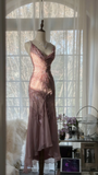 Vintage Elegant Purple Fairy Long Chiffon Spaghetti Strap Romantic Evening Dress Prom Dresses HZ0319