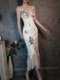 Retro Ivory Spaghetti Straps Sheath Midi Party Dresses Cocktail Dresses, HZ0319