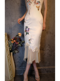 Retro Ivory Spaghetti Straps Sheath Midi Party Dresses Cocktail Dresses, HZ0319