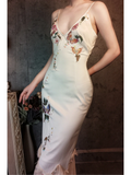 Retro Ivory Spaghetti Straps Sheath Midi Party Dresses Cocktail Dresses, HZ0319