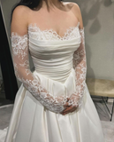 Elegant Sweetheart A-Line Lace Satin Long Wedding Dress Bridal Dress, HZ0319