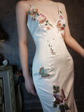 Retro Ivory Spaghetti Straps Sheath Midi Party Dresses Cocktail Dresses, HZ0319