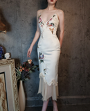 Retro Ivory Spaghetti Straps Sheath Midi Party Dresses Cocktail Dresses, HZ0319