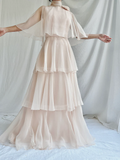 Modest High Neck A-Line Chiffon Layers Elegant Long Formal Party Dress, HZ0319