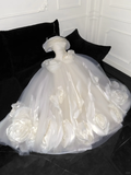 Elegant Ivory 3D Flowers Design A-Line Tulle Wedding Dress Prom Dress Evening Dress Ball Gown HZ0319