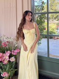 Simple Floral Spaghetti Strap Design A-line Split Women Party Dress, HZ0319