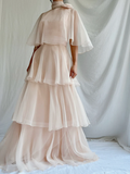 Modest High Neck A-Line Chiffon Layers Elegant Long Formal Party Dress, HZ0319