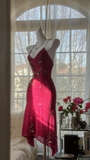 Vintage Shiny Sequin Rose Red Backless Design A-line Romantic Chiffon Evening Dress Prom Dress HZ0319