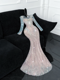 Vintage Shiny Pink Sequined Sweetheart Design Mermaid Prom Dress Evening Dress HZ0319