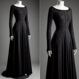 Modest Long Sleeves Black A-Line Elegant Long Formal Evening Party Dress, HZ0319