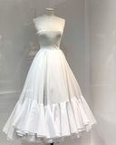 Elegant White Strapless A-Line Long Party Dresses Light Wedding Dresses, HZ0319
