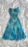 Vintage Blue Spaghetti Straps Sheath Beading Long Evening Party Dress, HZ0319