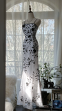 White Spaghetti Straps Mermaid Beaded Vintage Long Evening Party Dresses, HZ0319